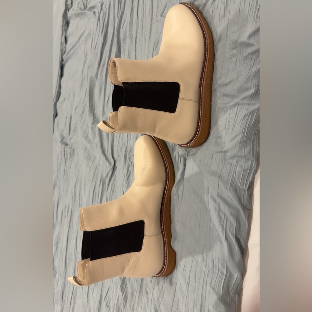 Cream Ankle Boots with Striking Black Accent